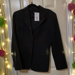 Tahari Black Cotton Blazer size 12 polyester lined